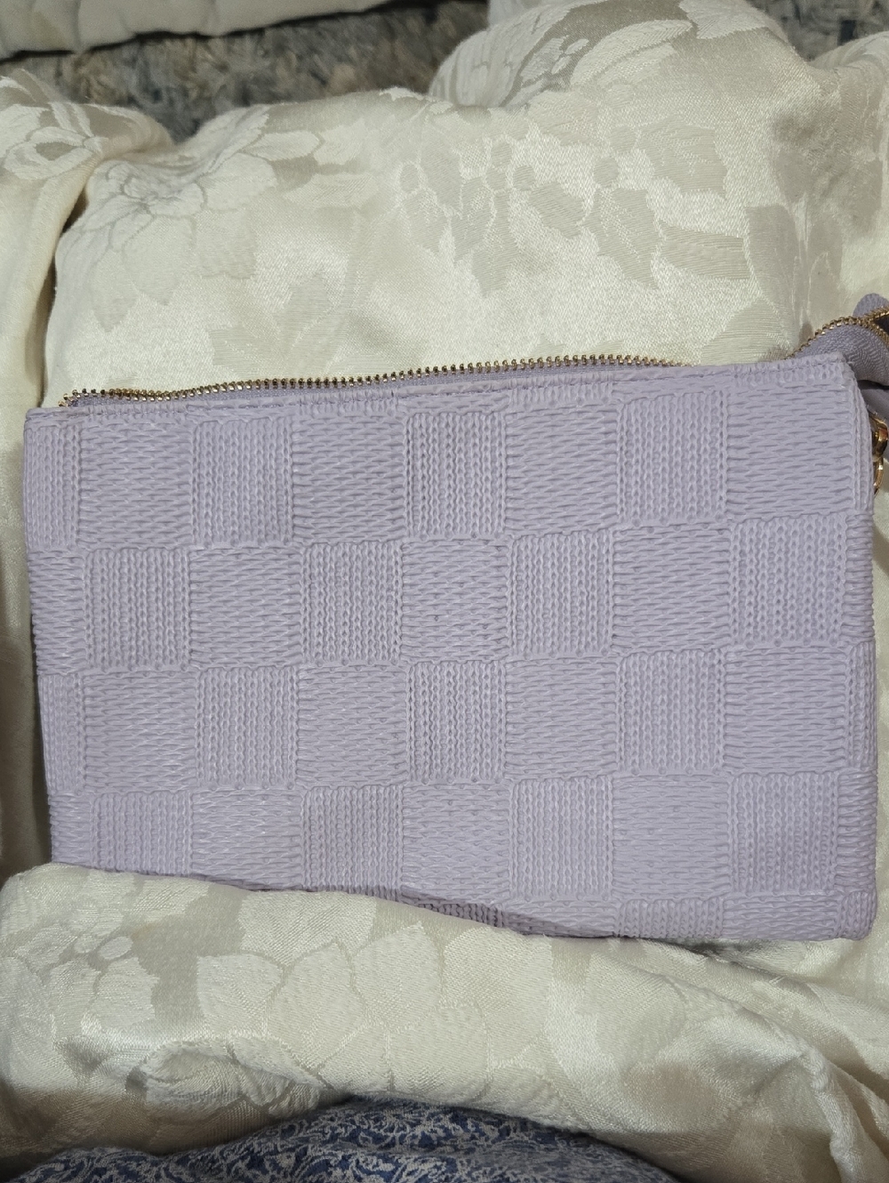 Jen & Co Izzy Vegan Large Checker Lavender Wristlet Clutch